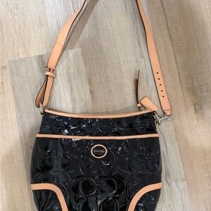 Coach Black Patent Crossbody with Tan Trim